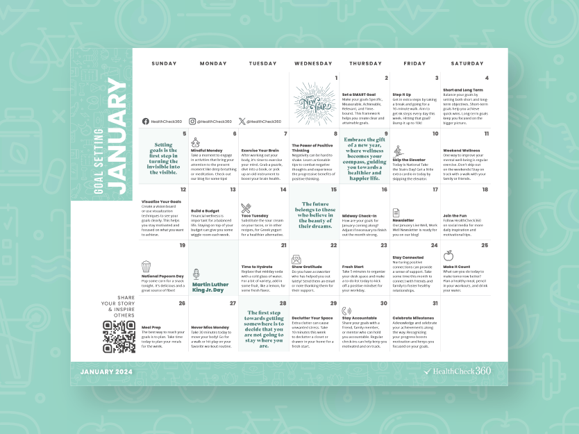 Free Resource January 2025 WellBeing Calendar